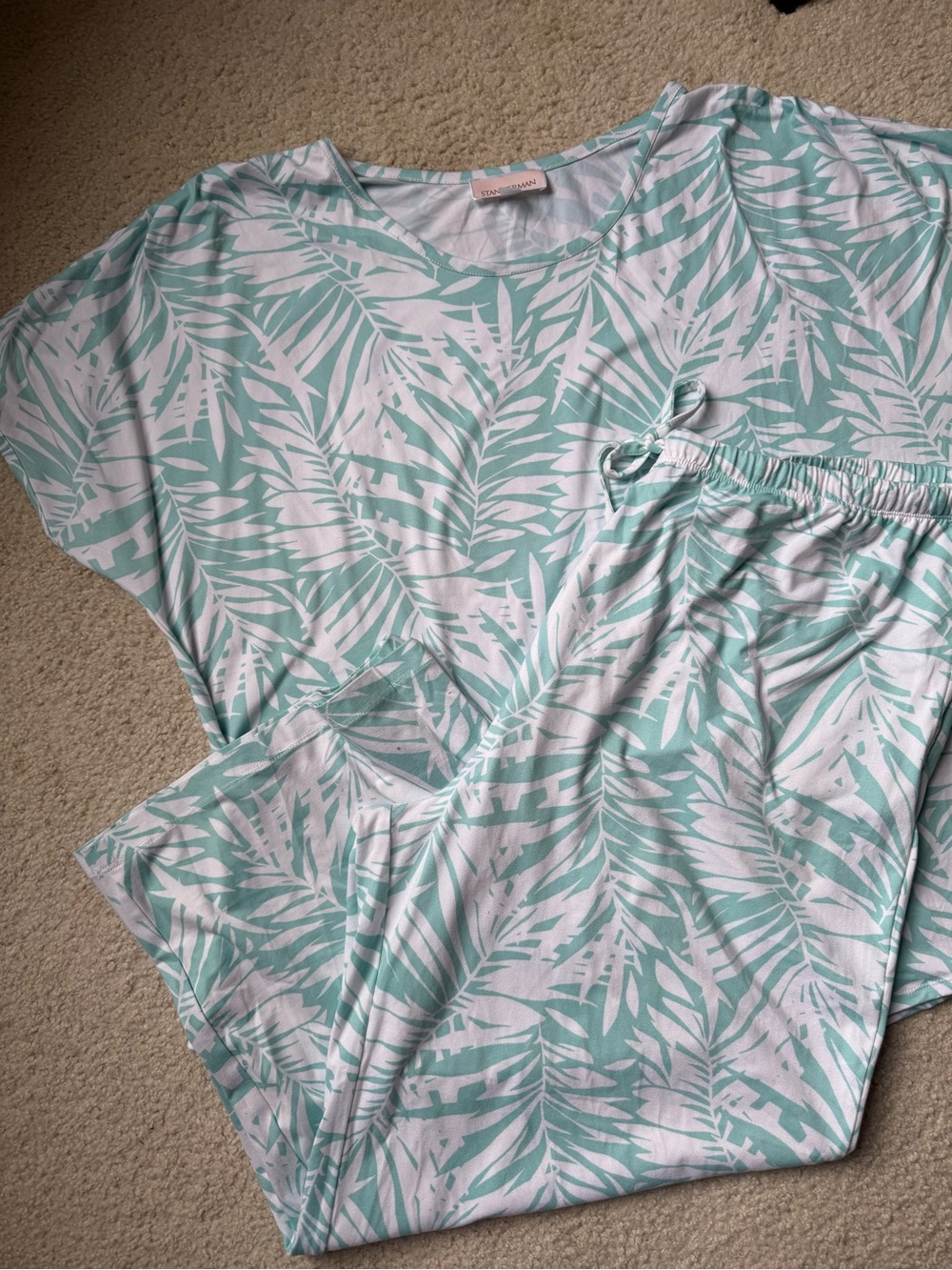 Women's Mint Palm-Print Short Sleeve Pajama Set